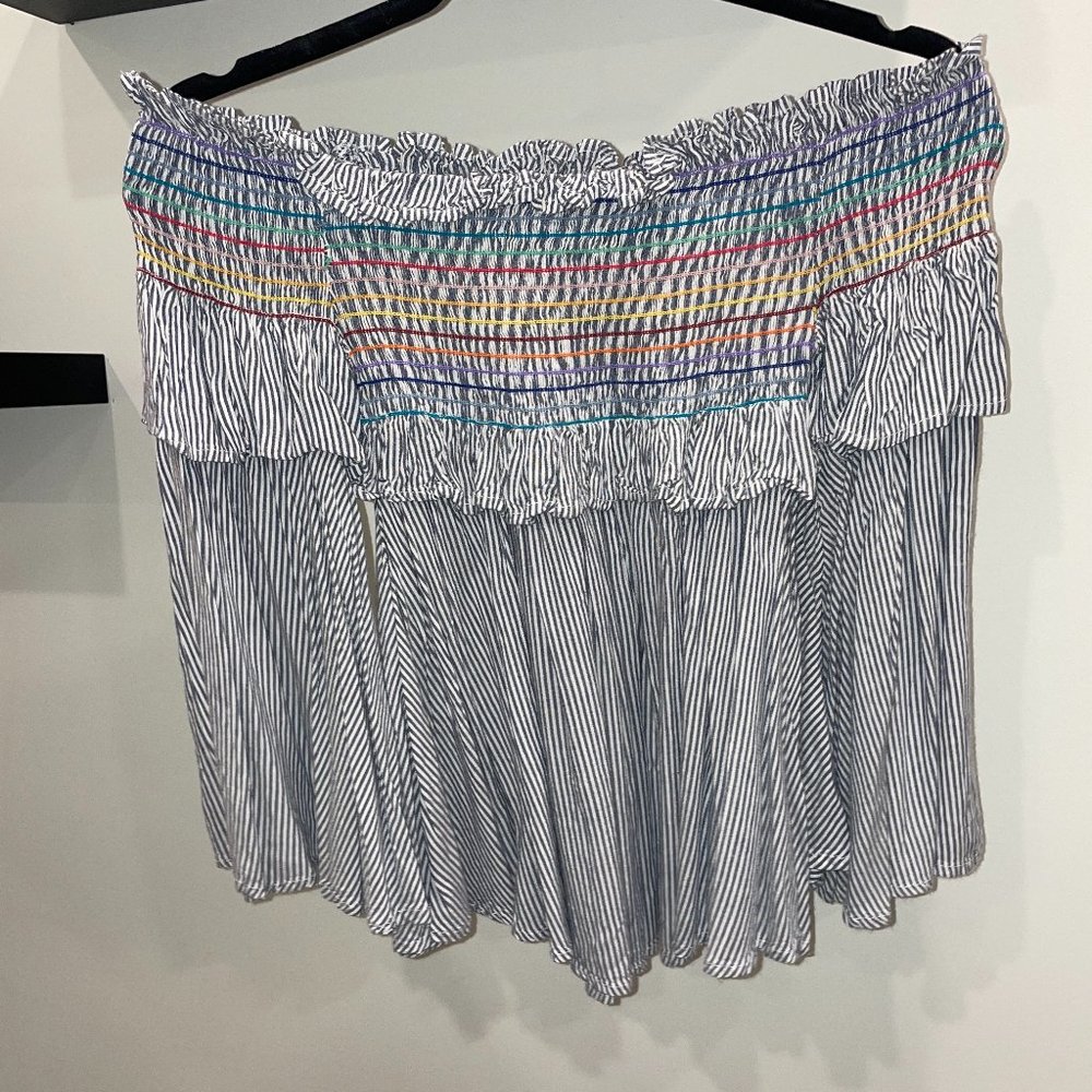 Vintage Havana Blue & White Striped Off The Shoulder Blouse
